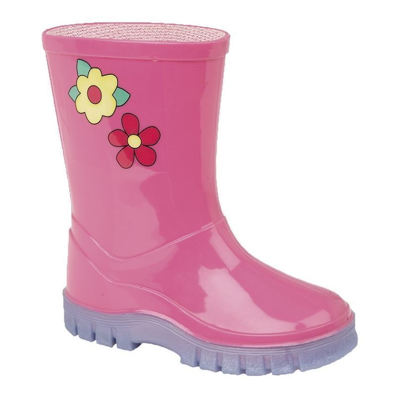 Stormwells Puddle Floral Childs Wellington Pink & Lilac 3